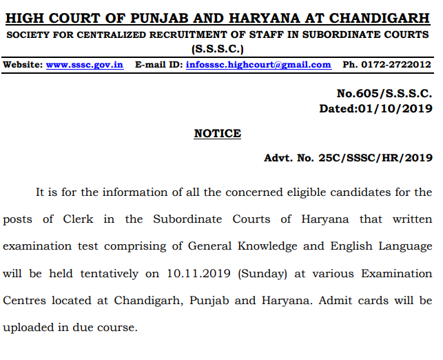 Exam Notice