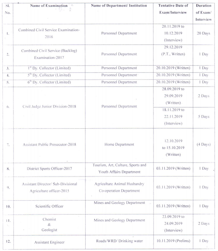JPSC Exam Calendar 2019 PDF (Released) Exam/ Interview Calendar