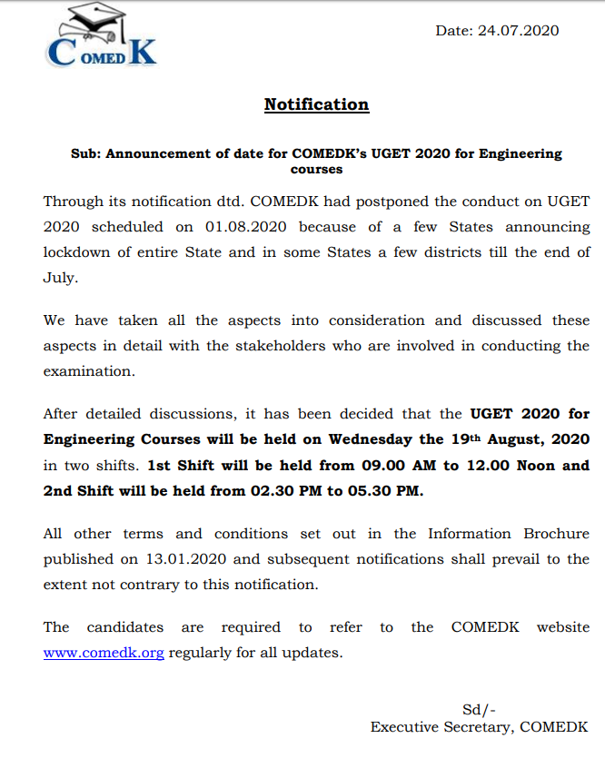 COMEDK Exam Notice 