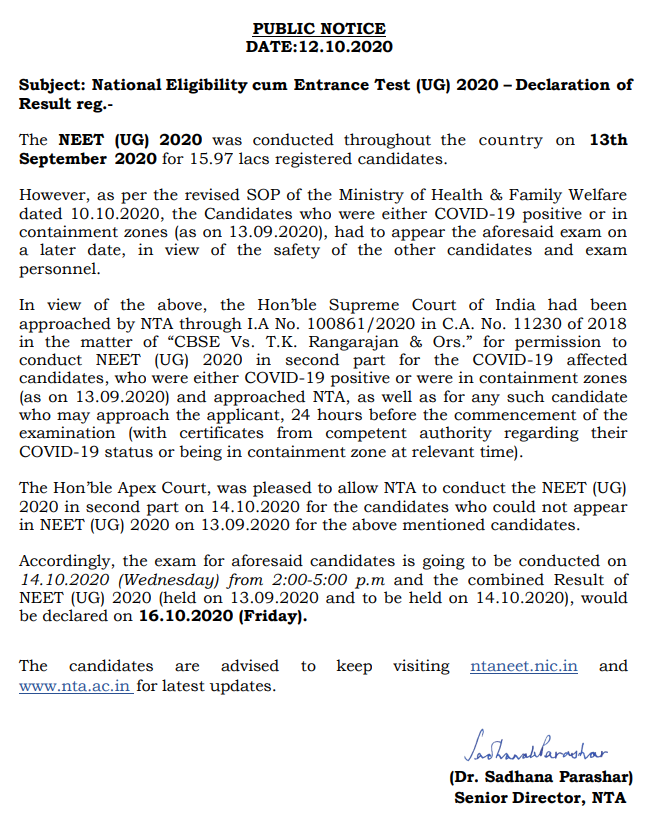 NEET UG Exam Notice 