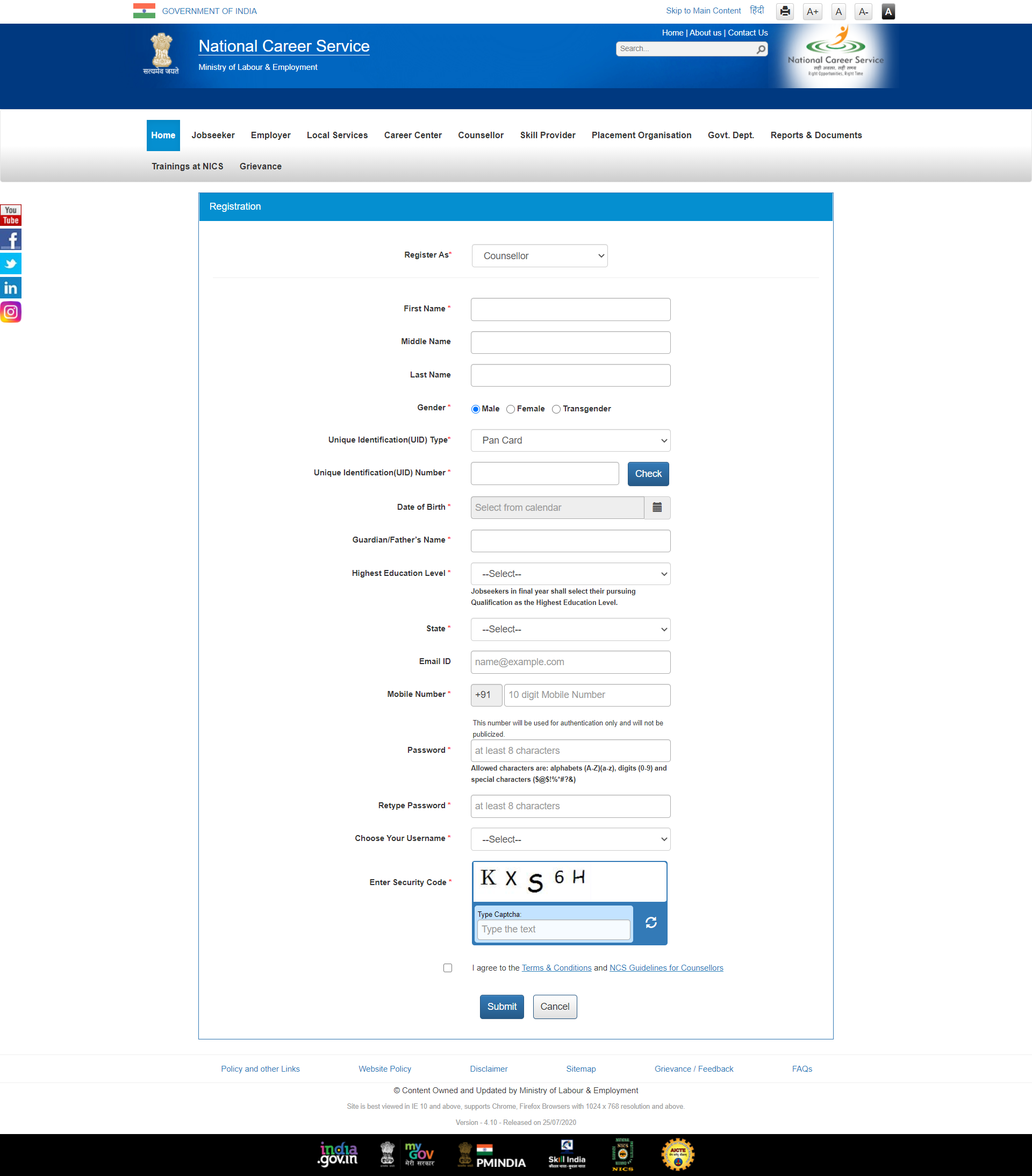 NCS New User Registration