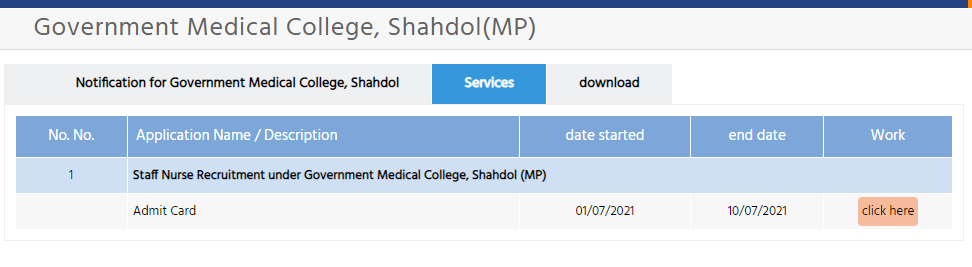 GMC Staff Nurse Admit Card