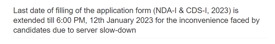 UPSC CDS & NDA Application Last Date Extended Notice
