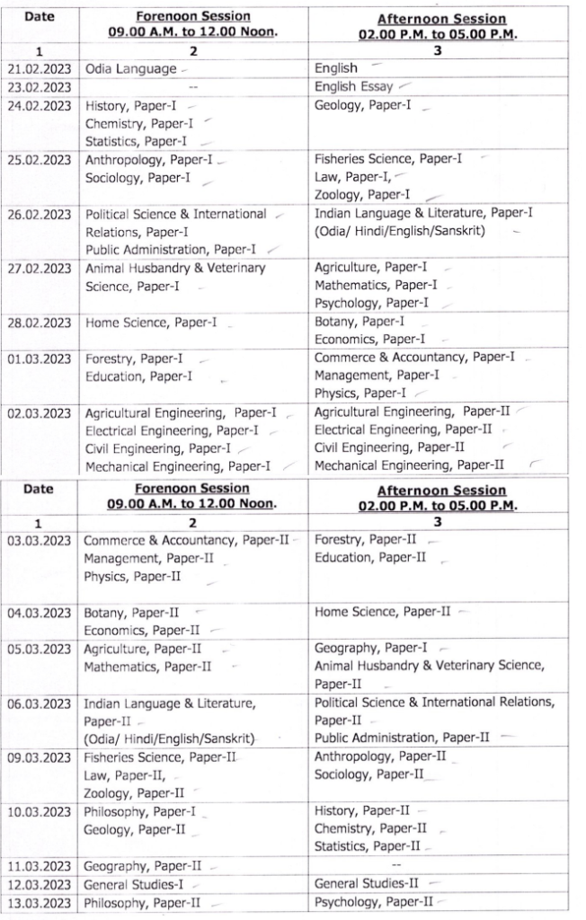OPSC Civil Services Mains Exam Dates 2023 (Revised)