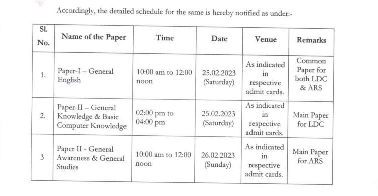 SPSC LDC ARS EXAM DATES